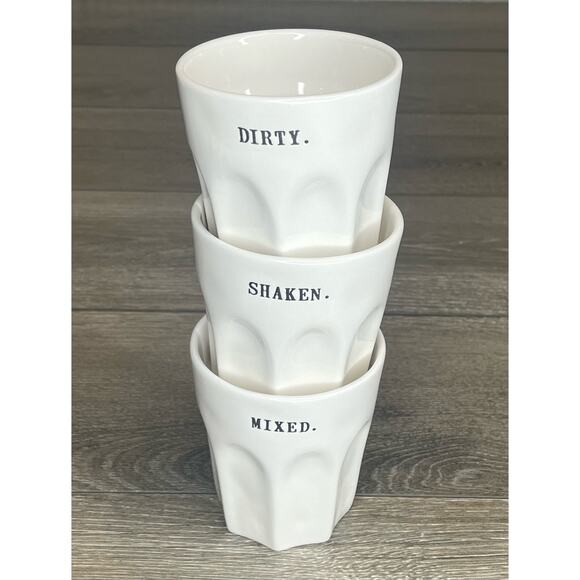 Rae Dunn Ceramic DRINKING GLASS Set (3) Glassware 8oz DIRTY MIXED SHAKEN Martini - Picture 2 of 10